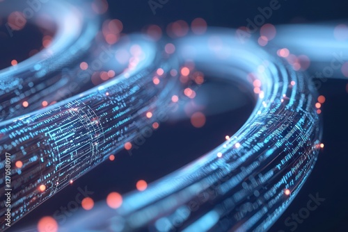 Fiber optic cables visualize rapid data flows, underscoring the efficiency of modern systems.