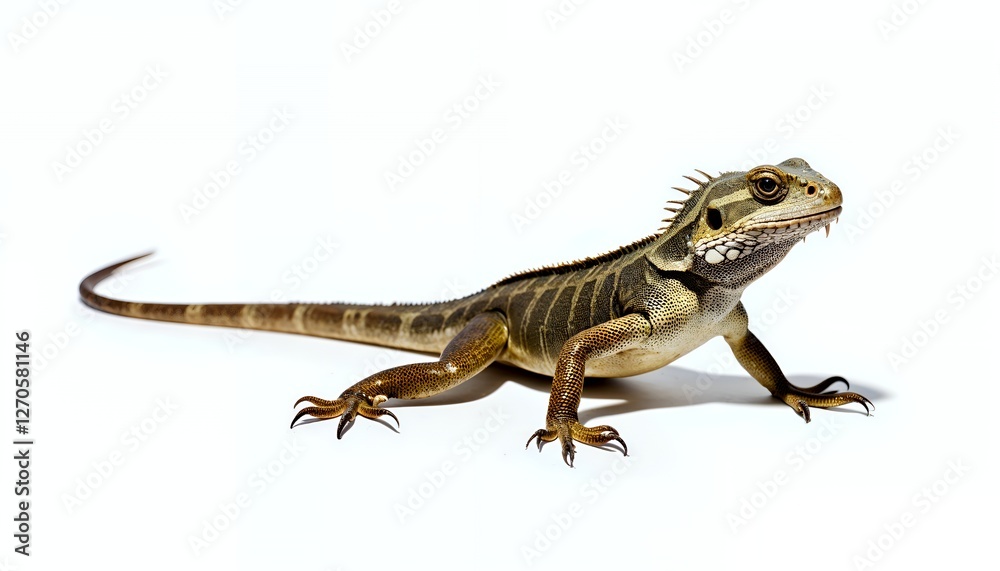 Obraz premium Detailed Closeup of a Brown and Tan Lizard on White Background