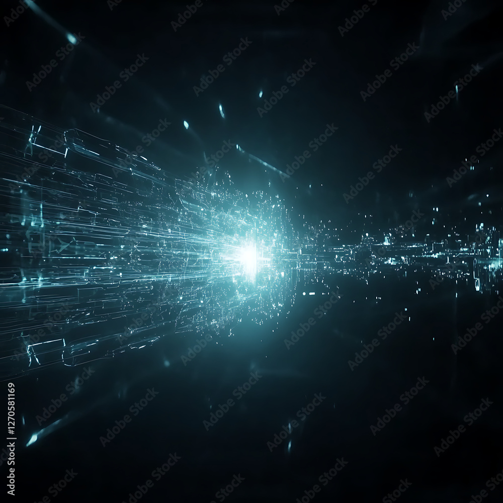 Obraz premium Data Stream Visualization with Light Effect and Digital Network Connection Concept on Dark Background