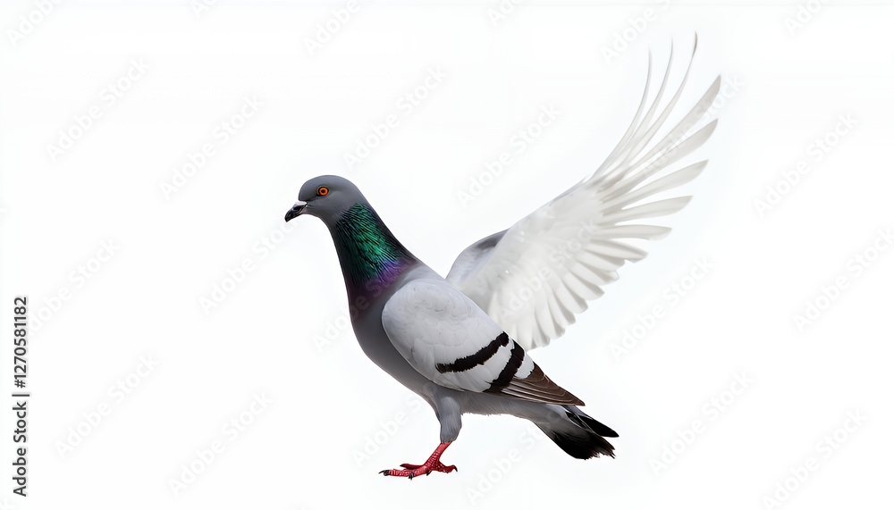 Detailed Photorealistic Pigeon in Flight Against White Background Detailed Photorealistic Pigeon in Flight Against White Background