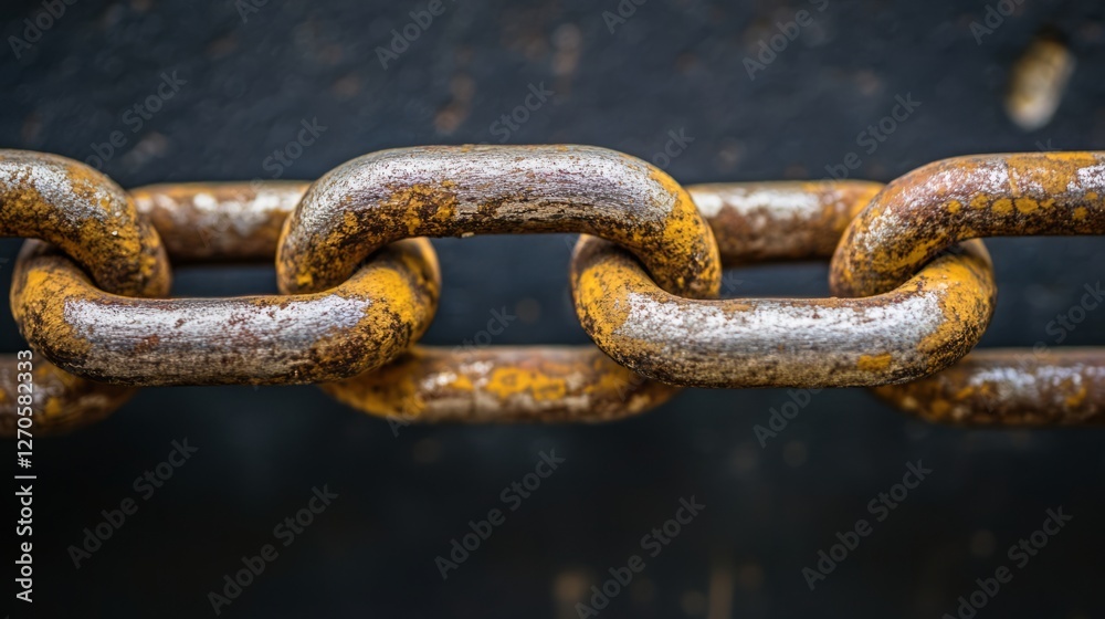 Rusty Metal Chain Links Close-Up. Strong Connection. Vintage, Weathered Metal Texture. Rusty Metal Chain Links Close-Up. Strong Connection. Vintage, Weathered Metal Texture.