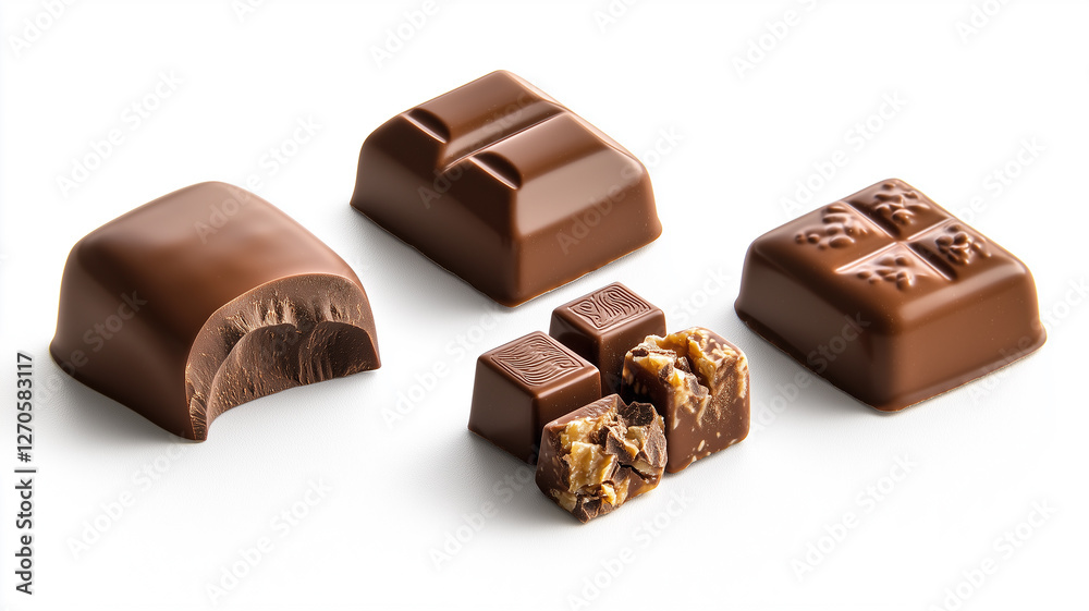 3D chocolate pieces isolated on white background
3D chocolate pieces isolated on white background