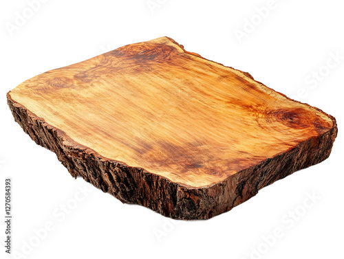 Rustic Wooden Cutting Board with Natural Bark Edge, PNG Transparent