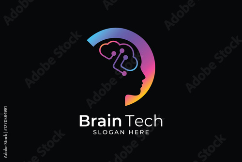 Intelligence tech logo, brain tech logo, icon, symbol, Creative logo template for artificial intelligence branding, Ai, neural networks, innovative solutions, smart technology, vector illustration