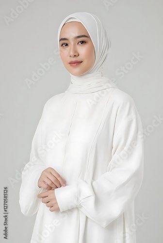 Woman in White Hijab and Abaya