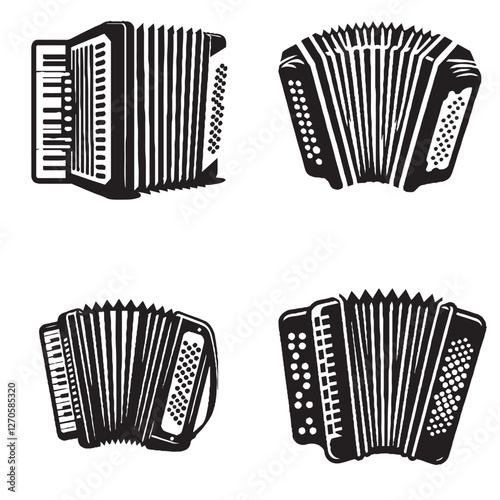 High-Quality Vector Silhouette of an Accordion on White Background"