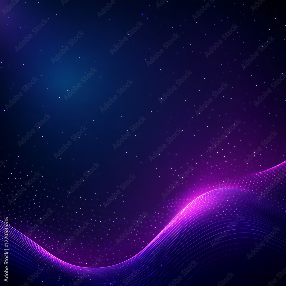 Obraz premium Digital Data Flow with Glowing Particles on Dark Blue Gradient Technological Background Design