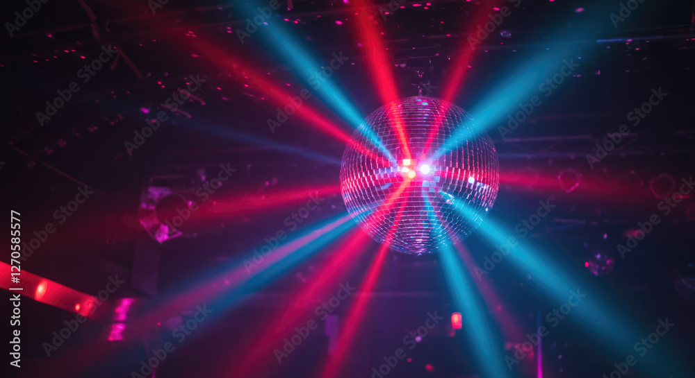 Fototapeta premium Colorful disco mirror ball with lights.