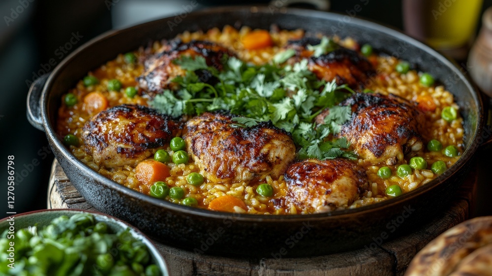 A delicious dish featuring chicken thighs, vegetables, and herbs in a rustic serving pan. A delicious dish featuring chicken thighs, vegetables, and herbs in a rustic serving pan.