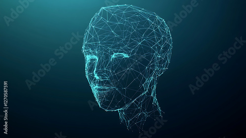 Digital Human Head Visualization with Connected Nodes on Teal Background Artistically Crafted