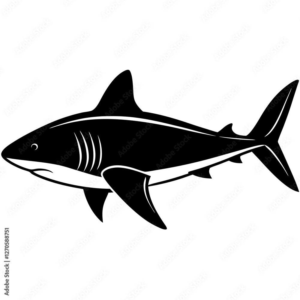 Fototapeta premium A fierce black and white illustration of a great white shark swimming