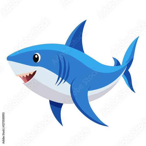 A Cute Cartoon Illustration of a Happy Blue Shark Swimming