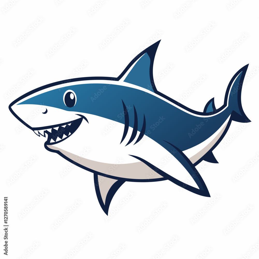 Adorable Cartoon Shark Illustration White Background Happy Smiling Friendly Ocean Animal Adorable Cartoon Shark Illustration White Background Happy Smiling Friendly Ocean Animal