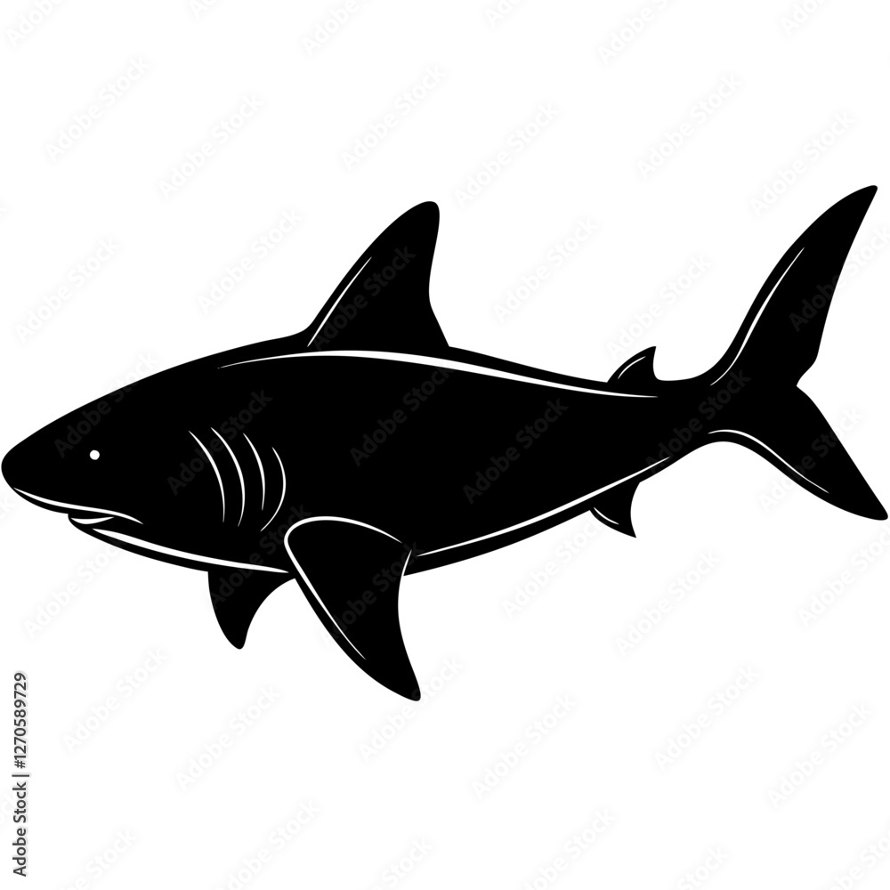 Silhouette of a Shark Swimming in the Ocean Depths Silhouette of a Shark Swimming in the Ocean Depths