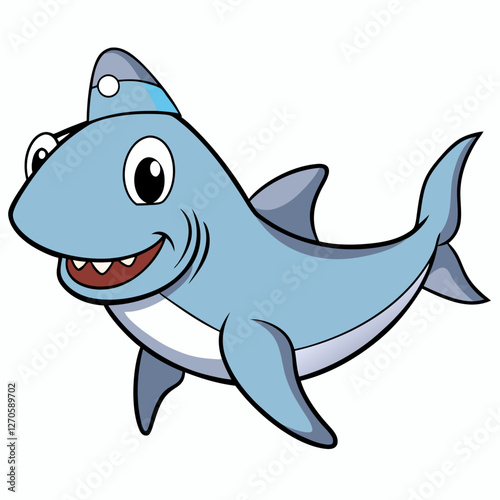 A Happy Cartoon Shark Wearing a Sailor Hat and Glasses