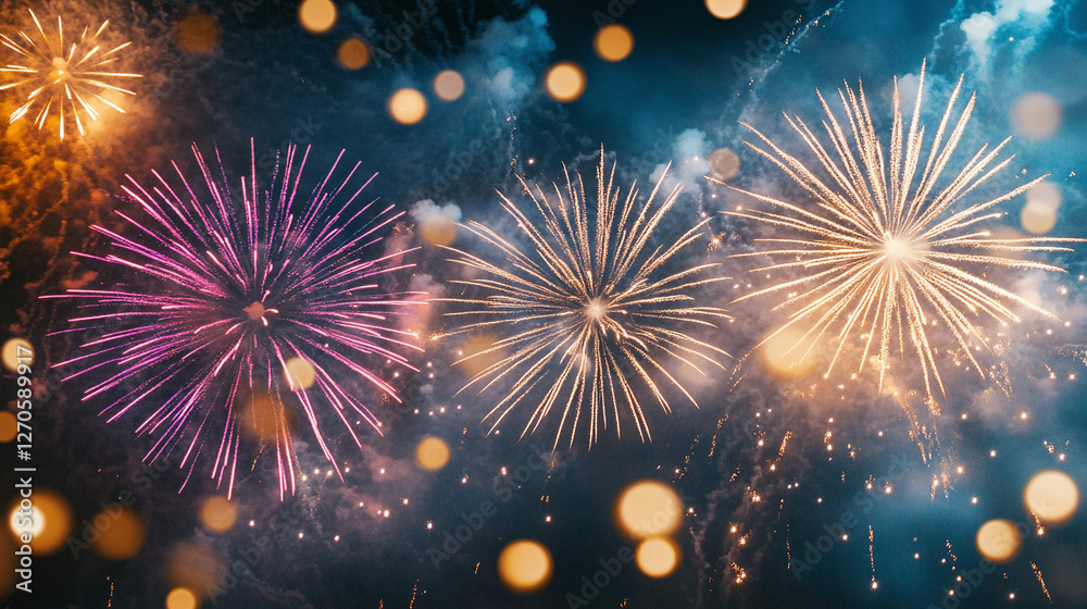 Fototapeta premium Vibrant explosions of joy and celebration illuminate the night sky