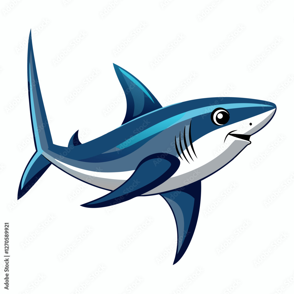 Obraz premium A Cute Cartoon Illustration of a Friendly Blue Shark Swimming