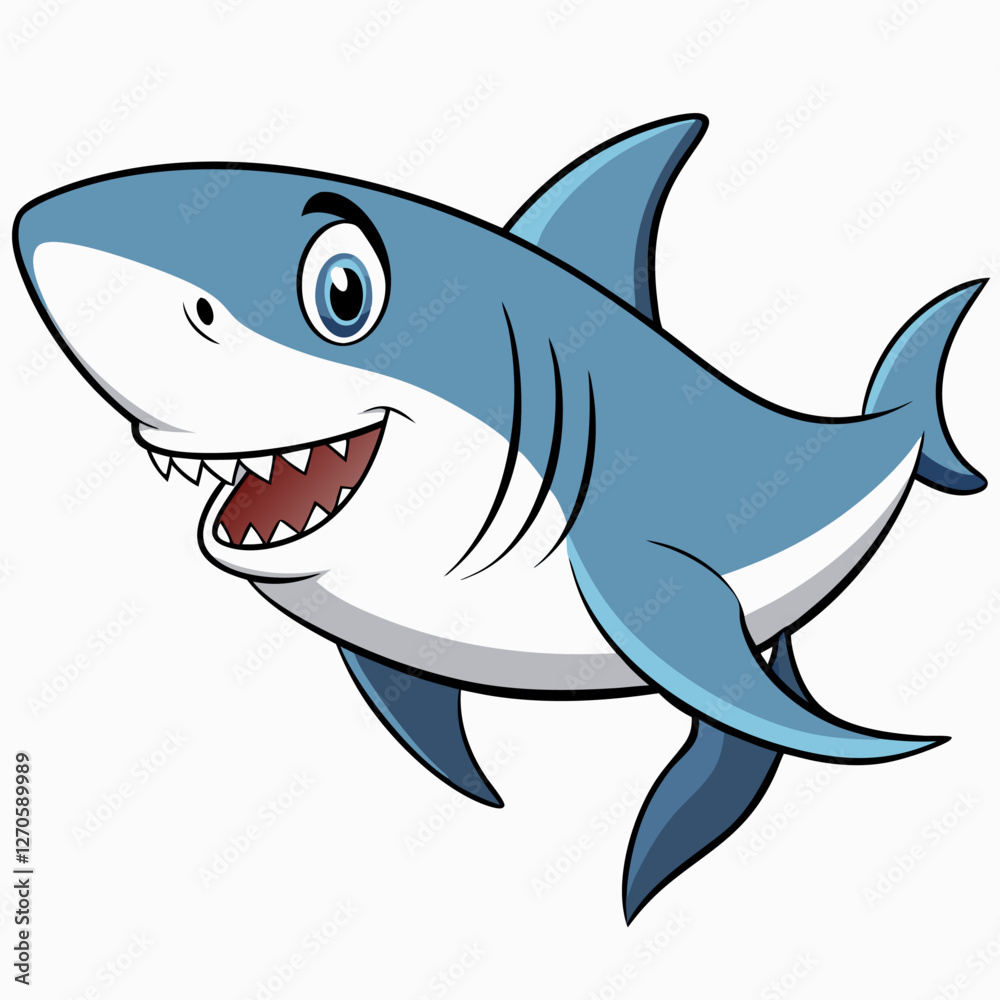 A Happy Cartoon Shark Swimming in the Ocean A Happy Cartoon Shark Swimming in the Ocean