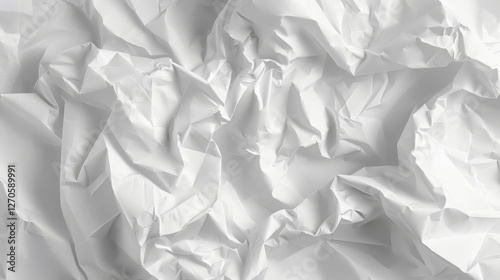 a finely detailed illustration of crumpled white paper with a subtle grid overlay, showcasing the realistic texture and depth of the folds. The lighting should add a dramatic effect