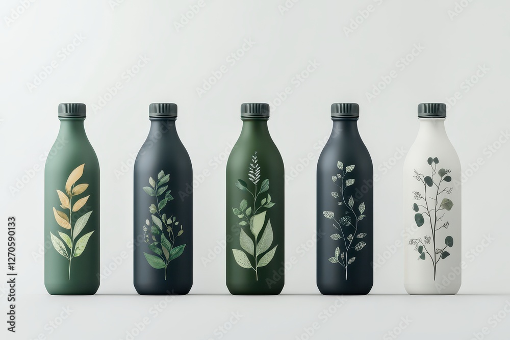 Stylish collection of eco-friendly bottles featuring botanical designs, perfect for sustainable living and hydration Stylish collection of eco-friendly bottles featuring botanical designs, perfect for sustainable living and hydration