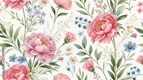 Wallpaper Mural Abstract Watercolor Peonies and Wildflowers Pattern for Elegant Wedding Invitations and Floral Decor Torontodigital.ca