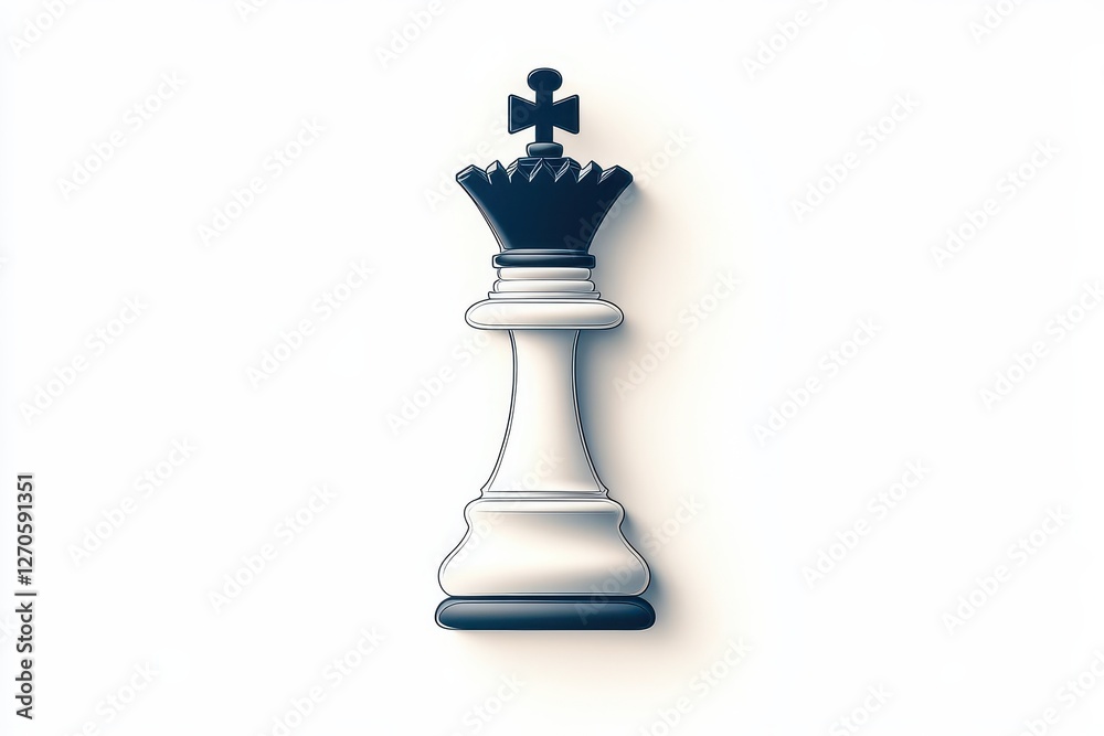 Chess piece with a black crown on a sleek white background highlighting strategic gameplay and design Chess piece with a black crown on a sleek white background highlighting strategic gameplay and design