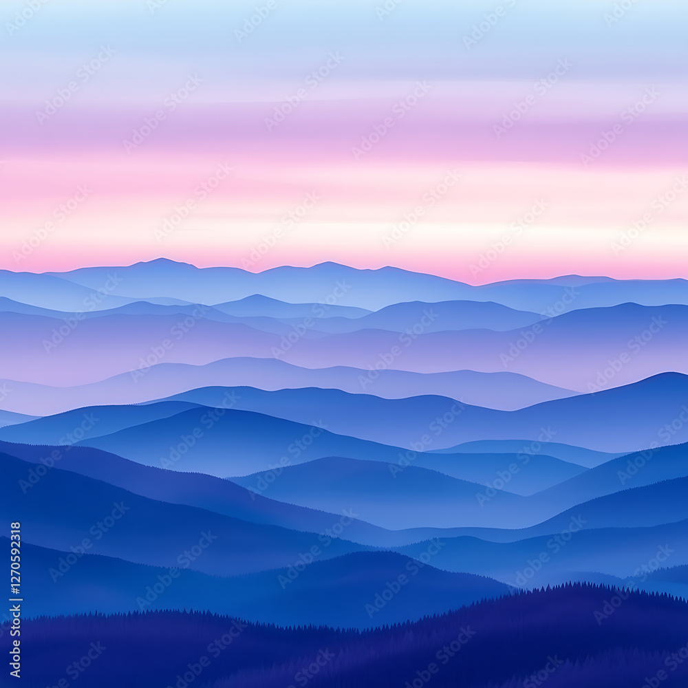 Obraz premium Dreamy Blue Ridge Mountains at Dusk Serene Gradient Landscape with Subtle Pastel Sky Colors