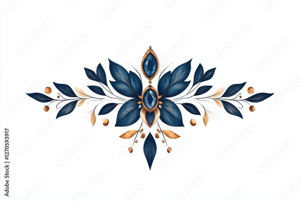 Elegant floral design featuring blue and gold elements for modern decor Elegant floral design featuring blue and gold elements for modern decor