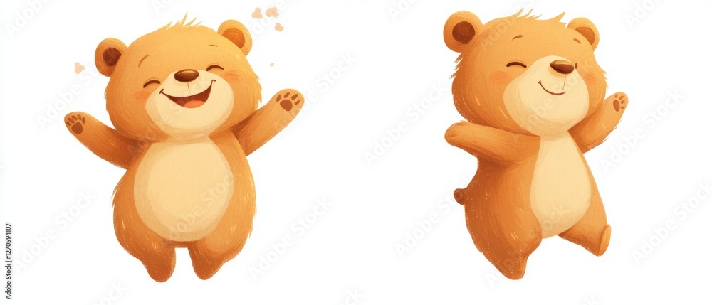 Fototapeta premium Two Cute Bear Cartoon Characters Isolated On White Background. Lovely Design For Kids!