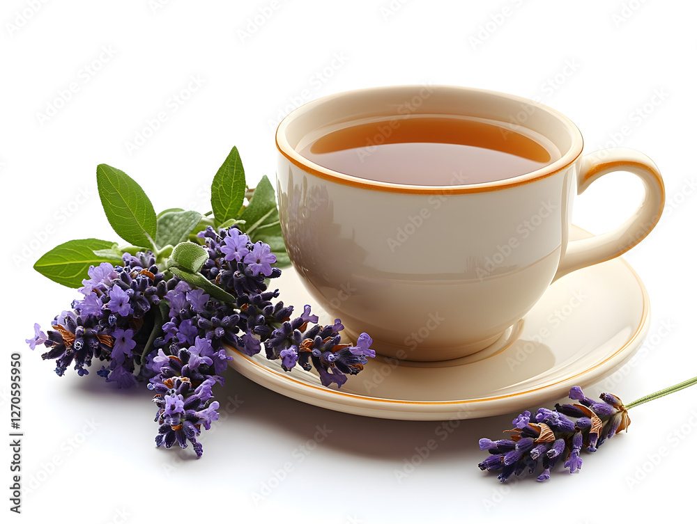 Lavender Latte Served in a Clear Glass With Dried Lavender Flowers on a Marble Table Lavender Latte Served in a Clear Glass With Dried Lavender Flowers on a Marble Table