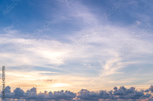 sunset or sunrise seascape on koh Lipe isaland with gold lighting sunset sky background photo