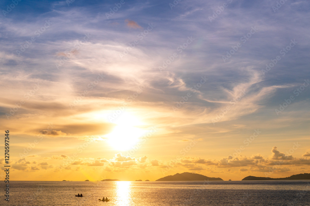 sunset or sunrise seascape on koh Lipe isaland with gold lighting sunset sky background