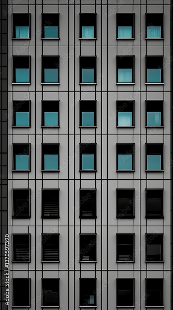 Modern Building Facade with Geometric Windows Modern Building Facade with Geometric Windows
