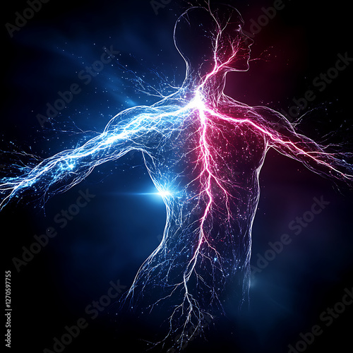 Electric Human Form Energy Flow Illustration Representing Vitality and Physical Power Concept Art