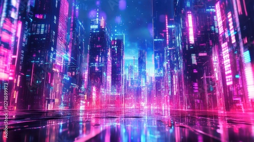 Wallpaper Mural Vibrant Pink And Blue Neon Cityscape At Night Torontodigital.ca