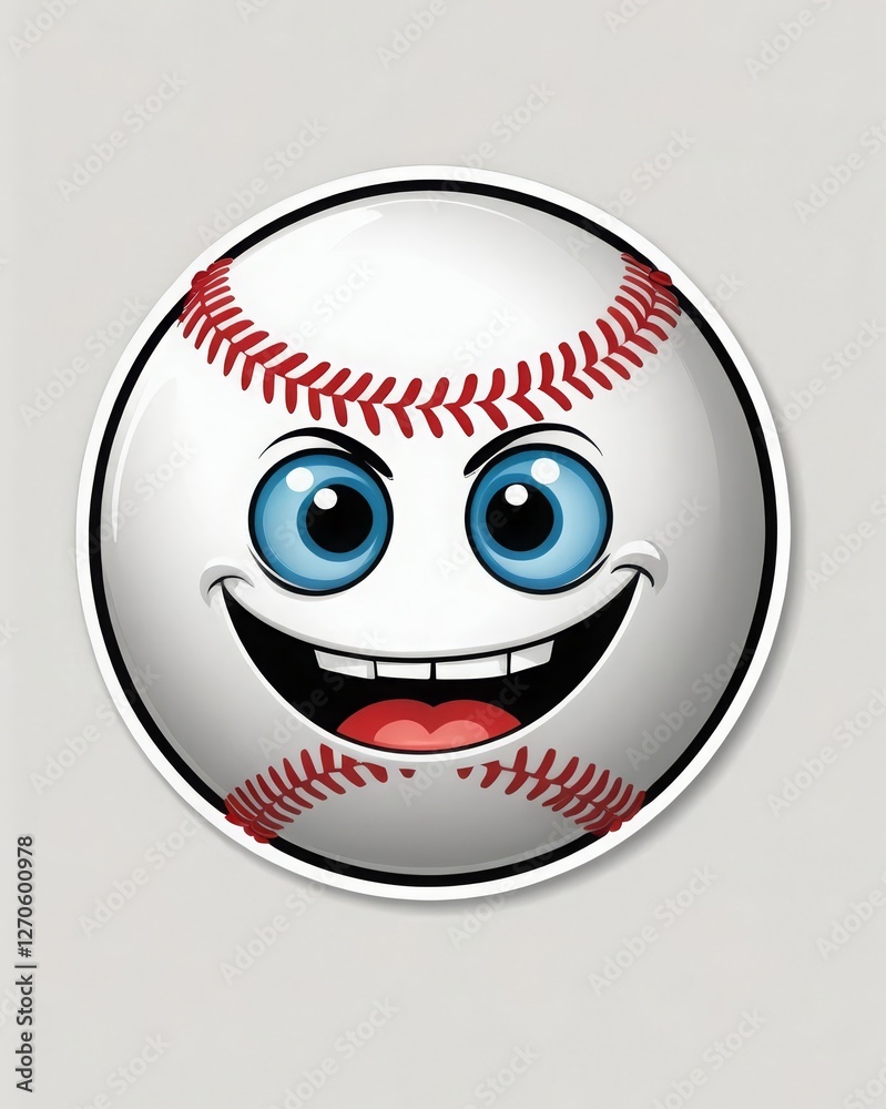 Smiling cartoon baseball with big eyes on a light background, showing joyful expression Smiling cartoon baseball with big eyes on a light background, showing joyful expression