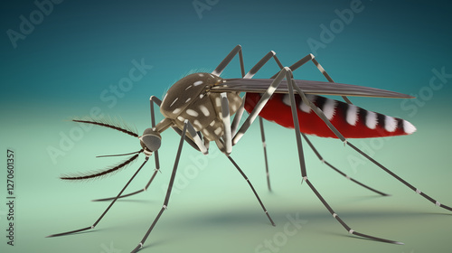 Microscopic View of Aedes Aegypti with Distinctive White Stripes