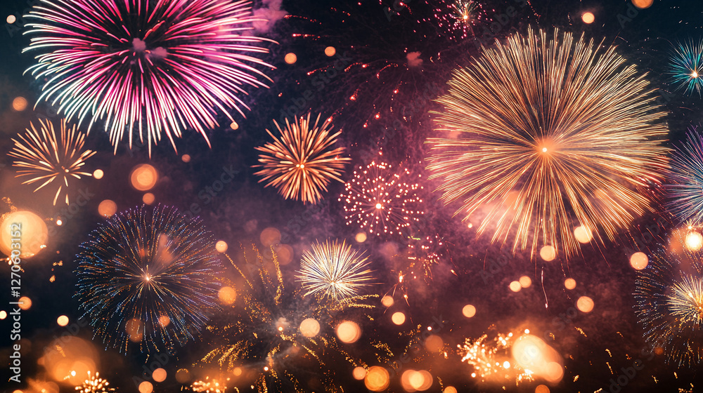 Fototapeta premium Spectacular fireworks illuminating the night sky with vibrant bursts