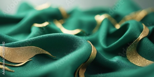 Textured abstract background in deep emerald with gold accents creating a stunning visual composition photo