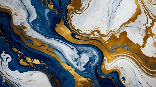 Luxury Abstract Marble Texture in Deep Blue and Gold with Fluid Swirls and Metallic Accents
