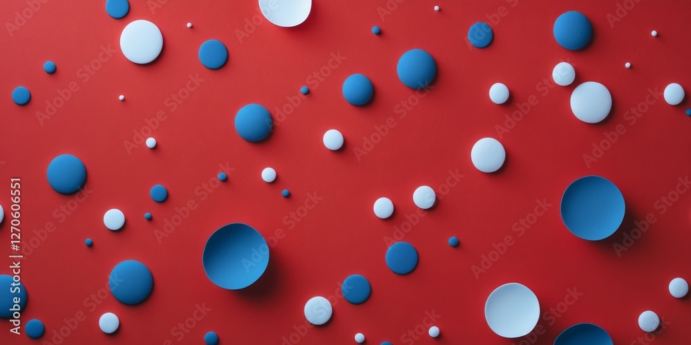 Vibrant Red Background Featuring Blue and White Dots with Blank Space for Custom Text or Graphics in a Contemporary Style. Vibrant Red Background Featuring Blue and White Dots with Blank Space for Custom Text or Graphics in a Contemporary Style.