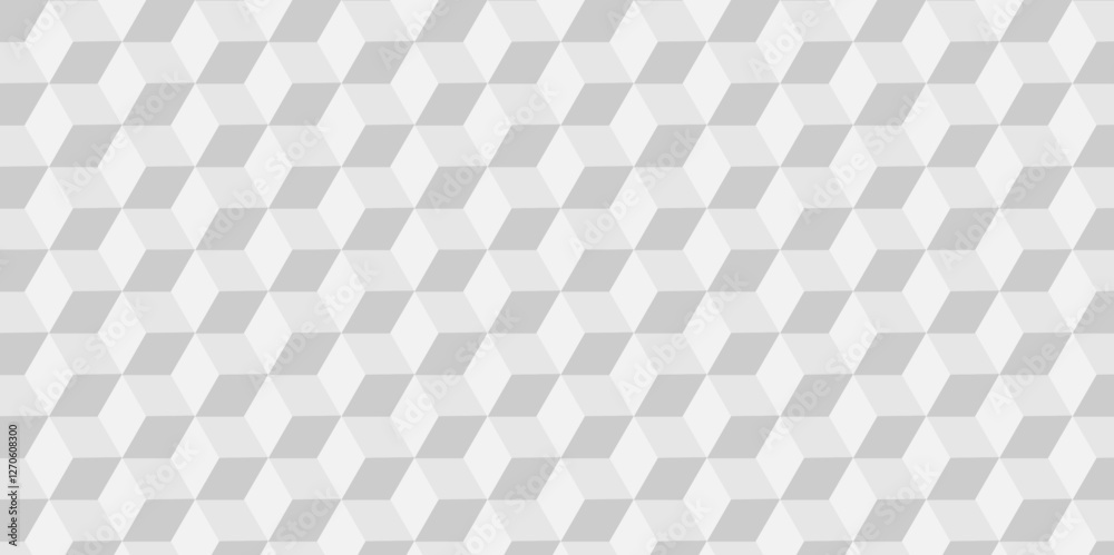 Minimal cubes geometric tile and mosaic wall grid retro digital hexagon technology wallpaper background. white and gray block cube structure backdrop square triangle texture vintage design.	
