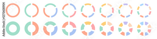 Set of chart pie circle icons. Round chart with segments icons