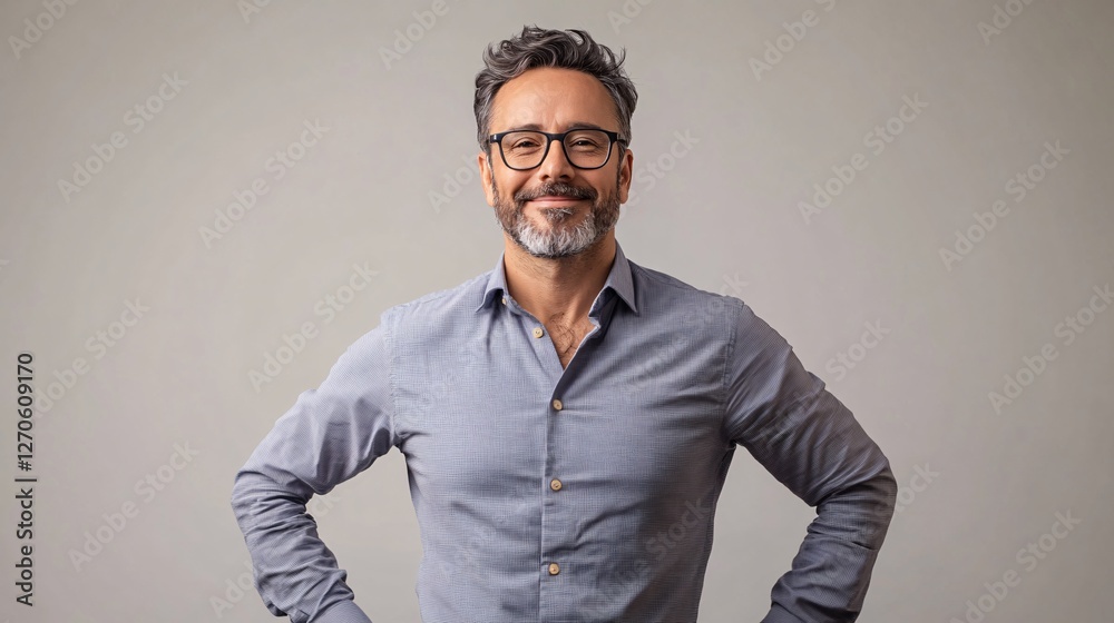 Obraz premium Happy middle aged man wearing glasses and a shirt