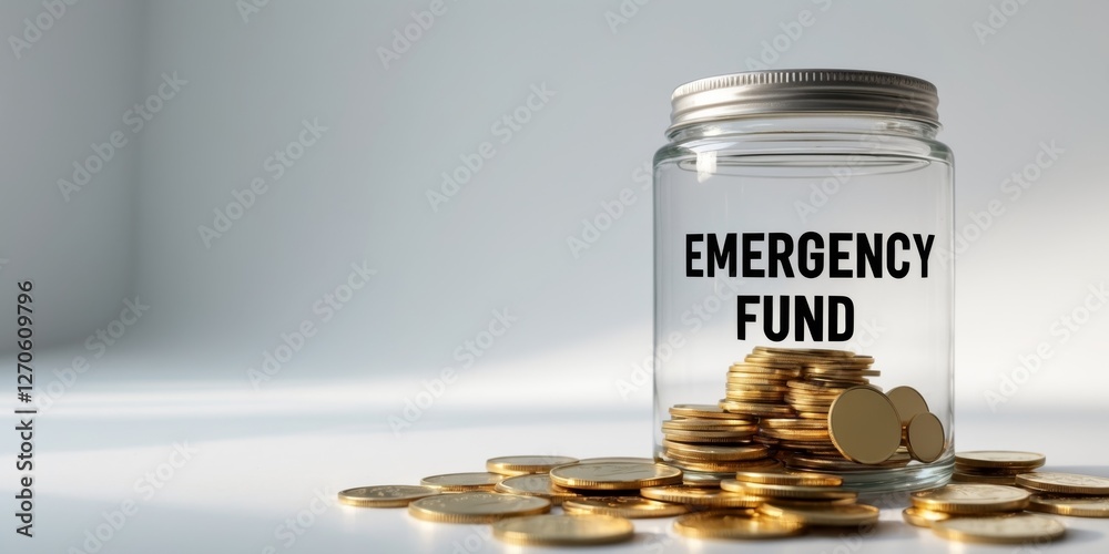 Emergency Fund Planning Jar with Coins for Financial Security Emergency Fund Planning Jar with Coins for Financial Security