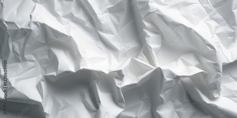 Fototapeta premium White crumpled paper forming an abstract background with intriguing shapes and shadows