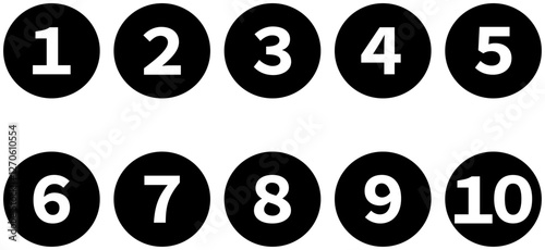シンプルな黒丸数字アイコンセット（1～10）