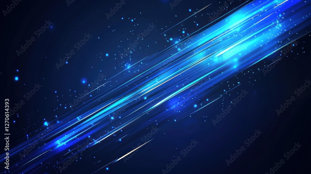 Obraz premium Abstract blue glowing lines and particles on dark background.