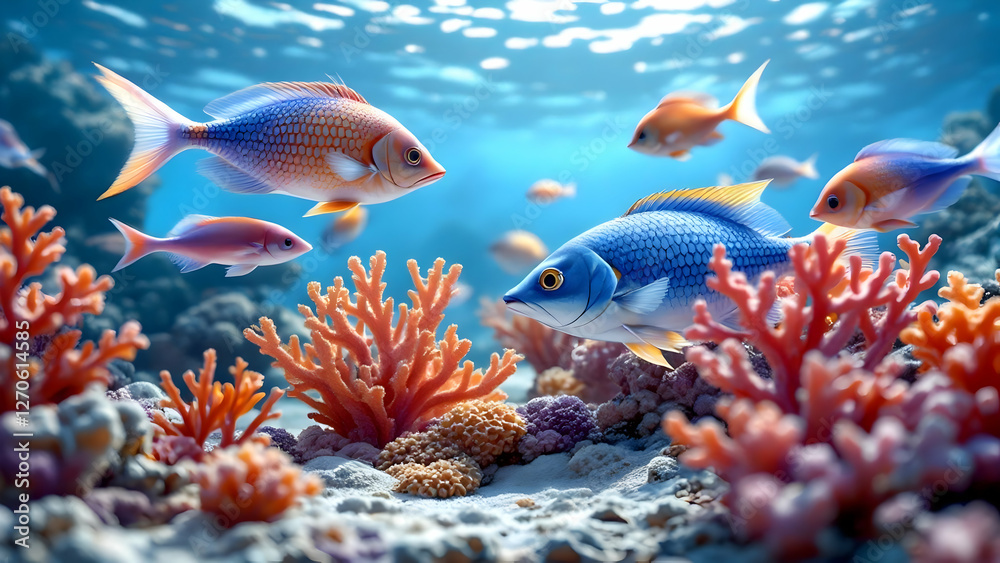 Fototapeta premium Cartoon tropical fish in aquarium