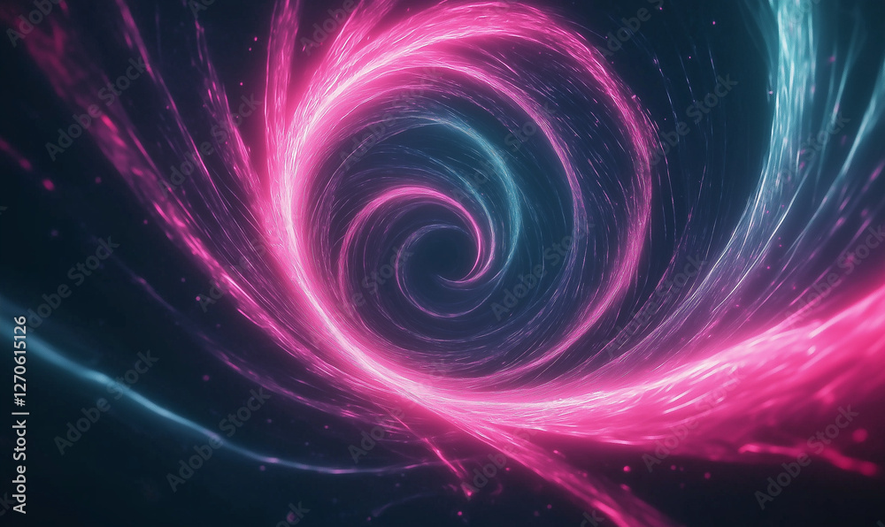 Obraz premium Geometric fractal art with pink and cyan waves creating dynamic visual effects